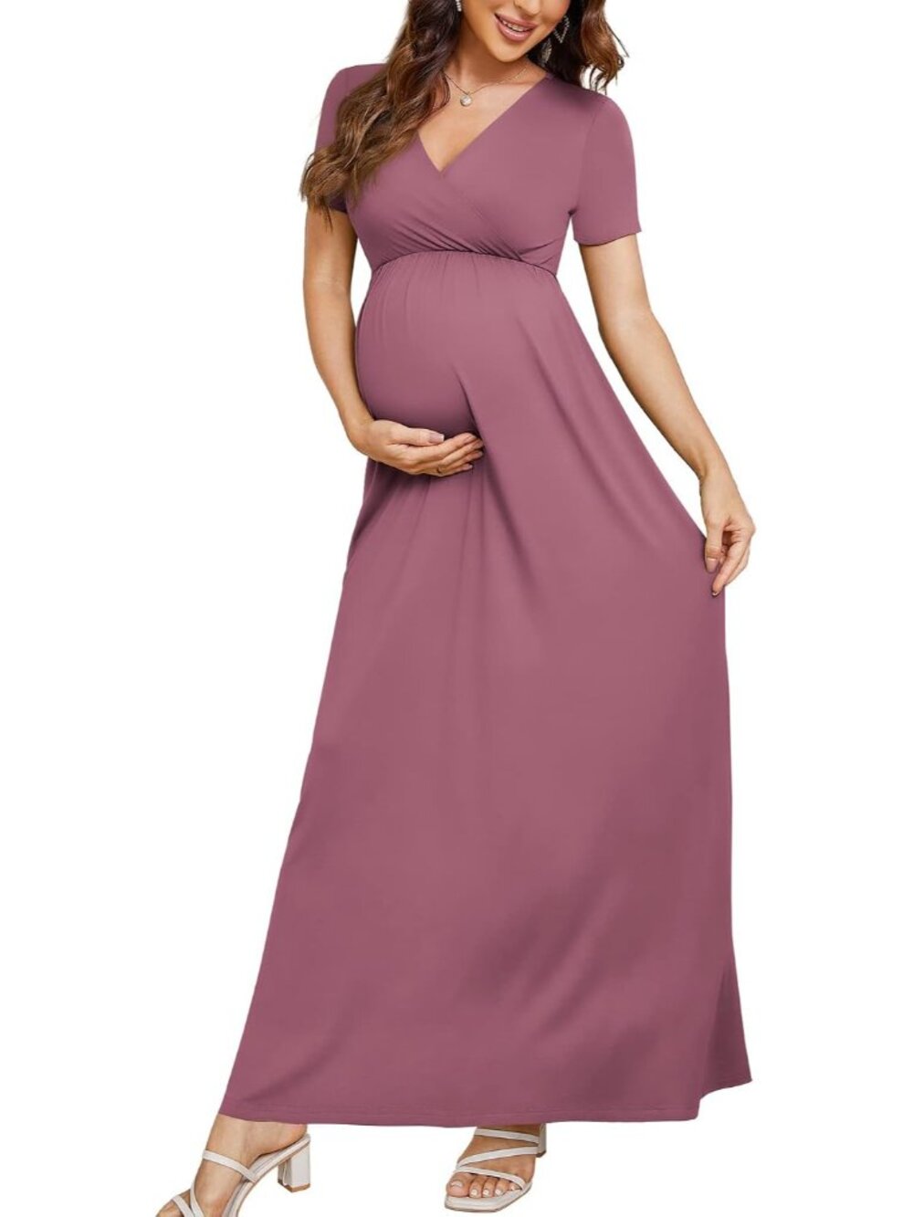 Maternity Maxi Dress Women Casual Wrap Long Baby Shower Pregnancy Dresses